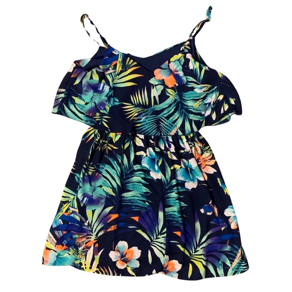 Charlotte Russe Sz Med Navy blue floral ruffle top spaghetti strap summer dress. - Picture 3 of 4